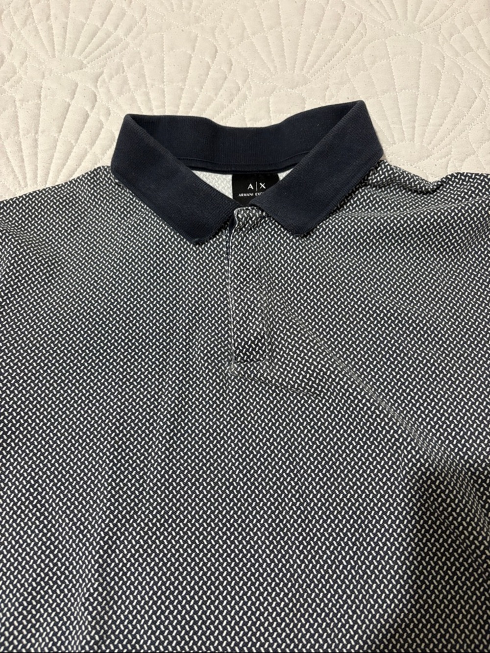 A/X Armani Exchange Navy and White Textured Polo